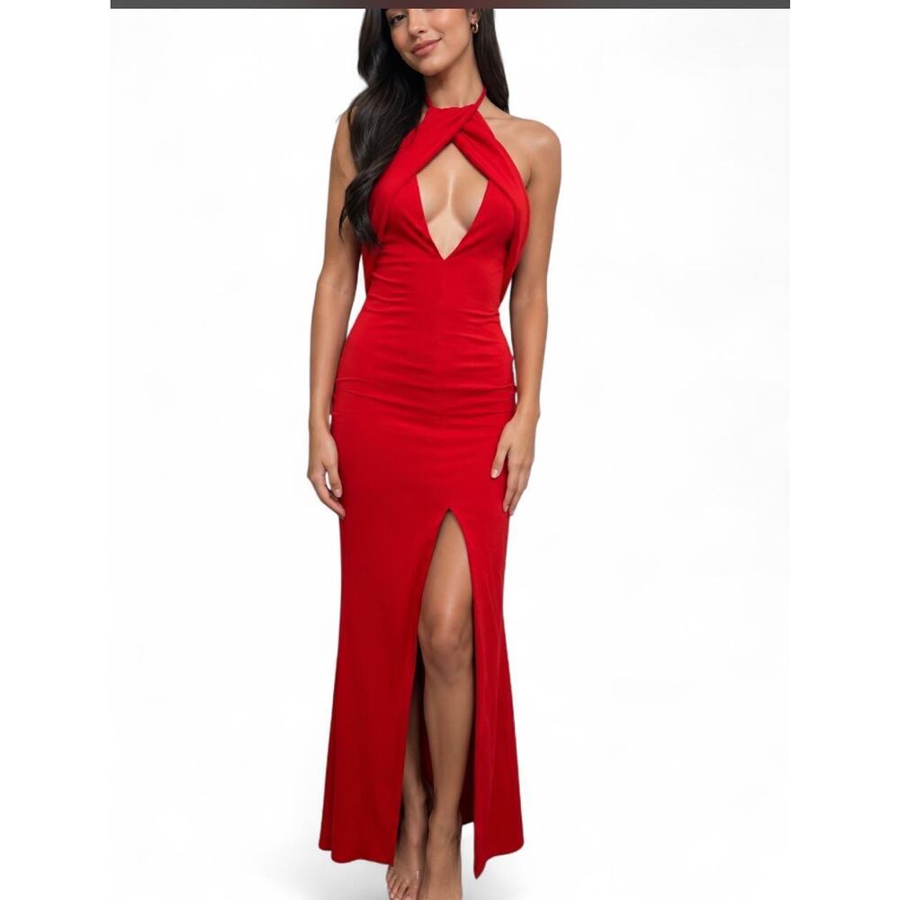 Lovers + Friends Rosa Gown Red Halter Maxi Dress Medium